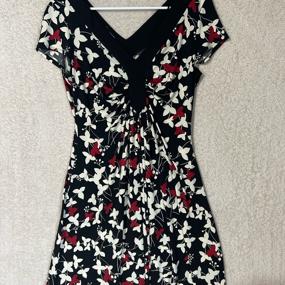 Maggie L black white & red floral dress cap sleeves women's S 10 Wedding Career